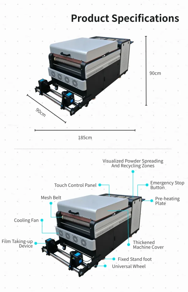 PrintVision 60cm DTF Powder Shaker with Auto Powder Recycling & Built-in Purifier (For 2-Head Printers)