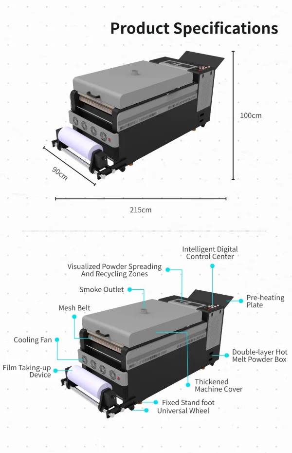 PrintVision 60cm High-Speed DTF Powder Shaker Machine - Mesh Belt Curing Machine for 4-Head DTF Printers
