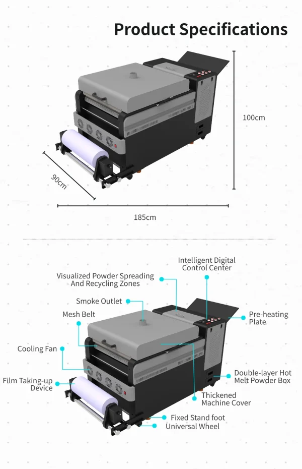 PrintVision 60cm DTF Powder Shaker Machine – High-Efficiency Mesh Belt Curing Machine for 2-Head DTF Printers