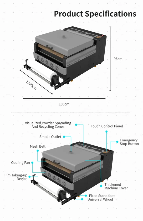 Printhead-XP600-8 PrintVision 90cm Wide Format DTF Powder Shaker with Auto Recycling for 2-Head Printers