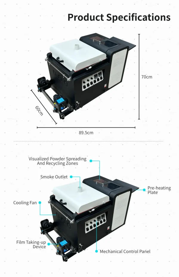 PrintVision 33cm Automatic Powder Recycling DTF Shaker – Advanced A3 Curing Machine
